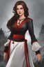 Placeholder: concubine in the Witcher world, long brown hair, red eyes, red and black attire