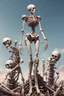 Placeholder: a bone yard with a tall android woman standing at the top of a pile of bones