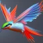 Placeholder: white, red and blue 3d cute colibri bird flying