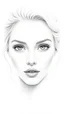 Placeholder: A beautiful face of woman all white skin, white eyes, white hair on a white background, pencil drawing style