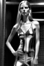 Placeholder: beautiful woman, anorexic, silver onepiece swimsuit, photorealistic, blond hair to chin, style: helmut newton, total, no zipper, no fabric on legs