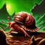 Placeholder: 90's fantasy tcg art of a snail creature on alien planet