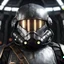 Placeholder: star wars bald male corellian pilot wearing dark gunmetal grey and black First Order special forces TIE pilot armored flightsuit and helmet with gold trim and gold visor inside the jedi temple, centered head and shoulders portrait, hyperdetailed, dynamic lighting, hyperdetailed background, 8k resolution, volumetric lighting, light skin, fully symmetric details