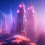 Placeholder: a crystalised blue pink futuristic city suspended in the air, gold, diamonds, lightbeams, sunny atmosphere, realistic, unreal engine, 8k. Cinematic lighting, octane render.