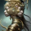 Placeholder: Sango fantasy, fantasy magic, intricate, sharp focus, illustration, highly detailed, digital painting, concept art, matte, art germ and Paul Lewin and Kehinde Wiley, masterpiece Indonesian lady head bronze tiger Asian African girl nice breast Hawaiian hair turquoise silver waves