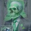 Placeholder: a head and shoulders portrait of a skeleton dressed in a three-piece suit as the president of the united states, based on us currency, united states one dollar bill, shades of green, real-life, colors match the united states one dollar bill, realistic, robotic,