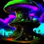 Placeholder: A fantabulous black, green, and blue (((mushroom tower house))) erected atop a (geologic pillar), surrounded by the uncanny imaginative ((( swirling skies))), offset by the stark hues of a (neon-tinged nebulous space scape), within. captured by the hand a skilled master painter with a focus on (softly blurred compositions and voluminous lighting).