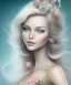 Placeholder: portrait borders head Princess with great bobs long blond hairs, smile,blues eyes no top with flowers