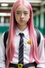 Placeholder: young woman with long pink hair in school uniform