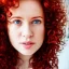 Placeholder: Woman with red curly hair and brown eyes