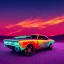 Placeholder: art deco, cyberpunk, neon muscle car, desert road, sunset, full colour, hd,