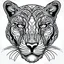 Placeholder: Panther front face view, minimal lines, cartoon, mandala, white back ground color, real style, realistic, minimalistic, minimal black line art, line art, crisp line art, unique coloring sheet, outlined, outline, crisp, crisp line edges, illustration, thin lines, crisp clear lines, line art, clean line art, unique, 8k, amazing, masterpiece, no colors, no dark color, no black color, avoid thick black, minimalistic line edges, pure white back ground, image character full fit to page,