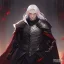 Placeholder: Vampire knight, young man, handsome, long white hair, black full plate armor, red cape