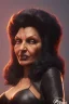 Placeholder: Pam Grier as evil queen in black leather, leather, busty, cleavage, angry, stern look. character design by cory loftis, fenghua zhong, ryohei hase, ismail inceoglu and ruan jia. unreal engine 5, artistic lighting, highly detailed, photorealistic, fantasy