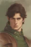 Placeholder: A drawing of handsome young man with dark hair, Brown and green leather armor.