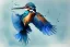 Placeholder: A beautiful kingfisher diving into water. Highly detailed, smooth colours, realistic landscape. Aquarell