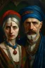 Placeholder: Portrait of polish couple in turban and jewellery style of Claude Monet