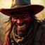 Placeholder: Evil wild west red skinned bandit smiling fantasy art