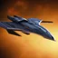 Placeholder: small high speed spaceship flying across planet realistic high res