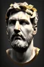 Placeholder: Ultra Realistic image, Roman sculpture, clean white marble material, Lionel Messi, gold Laurel leaves wreath, renaissance ornaments, one gold star, chisel style, waist up portrait, emperor style, epic, celestial, cinematic lighting, God light, god rays, 4k resolution, smooth details, ornate details, soft lighting, unreal engine 5, art station, substance 3d.