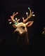 Placeholder: Beautiful creature Reindeer, has Christmas lights on his antlers. Unique cute creature style ,Full body. Inside the dark room background