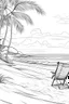 Placeholder: high resolution "realistic", 2D line art design, white background, detailed realistic "sandy beach with trees" clean sky, for coloring page, smooth vector illustration, monochrome,