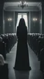Placeholder: A woman stands at a funeral. Horror movie style
