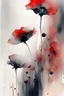 Placeholder: Abstract wet watercolour, grey red poppies