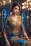 Placeholder: full body Office women, gorgeous, glamours, ,clean face, showing in 4k format, intricate work of magical art, movie poster, full body, gold and blue lace dress, in cg society trends, complex, very detailed bright, staged rendering of the character, super high quality model, beautiful face, background in style bokeh