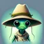 Placeholder: create me an animated alien with a fisherman's hat illustrated style