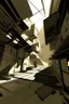 Placeholder: a scene from the short "the void", in the style of cubist fractured perspectives, dramatic light and shadow, concept art, blown-off-roof perspective, sepia tone, windows xp, imaginative prison scenes
