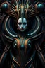 Placeholder: Giger style beautiful strange looking extraterrestrial woman, expressive and mysterious, deep colors, detailed matte painting, fantastical, intricate detail, splash screen, colorful, fantasy concept art, 8k resolution, Unreal Engine 5, beautiful iris, sharp focus, centered, symmetric