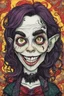 Placeholder: a cartoon illustration of a schizophrenic goth vampire girl , in the cartoon style of Lynda Barry , Ernie Pook's Comeek, vibrant natural colors, , museum quality masterpiece