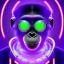 Placeholder: A beautiful portrait of a cyborg monkey purple neon color scheme, high key lighting, volumetric light high details psychedelic background