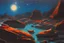 Placeholder: Rocks, night, 2000's sci-fi movies influence, otto pippel impressionism painting