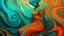 Placeholder: modernist style, a surreal scene depicting a figure that appears to be melting and reshaping, with intricate details of flowing fabric in vibrant orange and teal, capturing the essence of morphing, art nouveau, soft colors