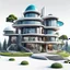 Placeholder: Modern futuristic houses in cartoon Pixar style on white background, png, high resolution, highly detailed texture. By drone