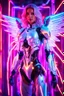 Placeholder: Photography Beautiful Angel woman with fullbody robotic colorsfull glowing neon,light shining neons colorfull background