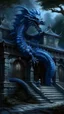 Placeholder: A dark blue palace with a dragon guarding it painted by Zosan