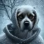 Placeholder: close up of sad, abandoned, miserable dog chained to a tree, robed Grim Reaper standing nearby, winter, house, 8k resolution, high-quality, fine-detail, iridescent, intricate, digital art, detailed matte, volumetric lighting, illustration, 3D octane render, brian froud, howard lyon, selina french, anna dittmann, annie stokes, lisa parker, greg rutowski