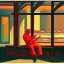 Placeholder: A man in Soviet Russia playing with a synthesizer and a tape machine in the style of Edward Hopper.