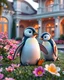 Placeholder: Generate image: Generate image: Generate image: A macro 3D render of a cute, lovely Penguins,made of tranceparent , glossy,colored jellatin. is landing in yard of a luxury villa next to flowers ,subsurface scattering and gelatinous texture . High-quality CGI, octane render, 8k resolution, whimsical, adorable, clean composition. long shot ,4:3