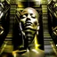 Placeholder: Double exposure of a golden and silver photo of the face of the pharaonic goddess Nefertiti and stairs inside a pyramid, black and yellow photo, a staircase, by John Alexander, stairs, a winding staircase inside a pyramid, inspired by Jerry Schatzberg, stairs to heaven, fine art photography, by Rodolfo Escalara, illustration, by Albert Cotin, beautiful, stairs, inspired by Rudolf Hausner, staircase 1