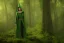 Placeholder: green robed elf in forest, highly detailed, 8k, atmospheric lighting, trending on artstation