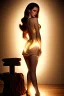 Placeholder: A pin up girl, perched atop a wooden bench, her perfect leg crossed and her mini skirt barely covering her smooth delicate skin. Her long silky golden hair cascades down her back, and her fantasy outfit is illuminated by a soft light. She wears a slight smile, her intricate and detailed face illuminated by the light.