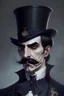 Placeholder: Strahd von Zarovich with a handlebar mustache wearing a top hat looking confused