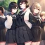 Placeholder: Clear focus, High resolution, fluffy black short hair, dark green eyes, wearing a black sailor uniform and pleated black skirt, fluffy hair, detailed outfit