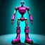 Placeholder: A hyper-realistic 3D Surreal digital painting, magenta droid mechanic, rich deep teal background, dreamlike imagery, fantastical elements, perfect body ,dymond , boots