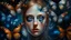 Placeholder: Dreamlike portrait with oversized hypnotic eyes, monarch and morpho butterflies emerging from dilated pupils, flashes of light passing through translucent wings, ethereal eyelashes like silk threads, painterly quality of a museum masterpiece, timeless and mystical atmosphere, contemporary surrealism style