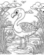 Placeholder: create a 2d black outline, "safari smiling cartoon flamingo coloring book for toddlers", coloring page, low details design, black contour, coloring page design, simple background, colorful , card style, coloring page for kids, white background, sketch style, safari landscape, cartoon style